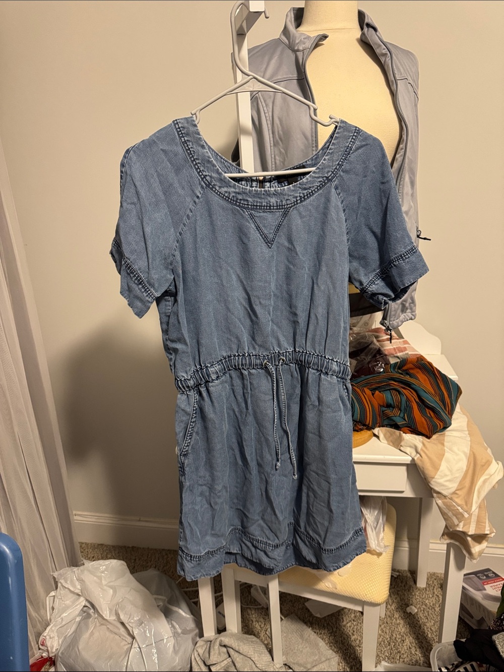 J. Crew Light Blue Denim Short Sleeve Drawstring Dress